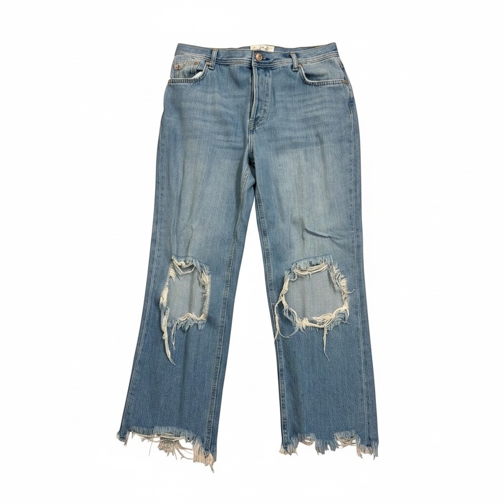 Free People Jeans Womens 29 Blue We The Free Distressed High Rise Straight Leg